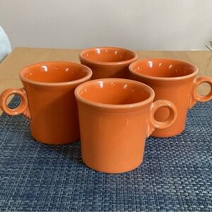 Fiesta HLC USA Tom & Jerry Mugs Set of 4 Tangerine Orange Vintage Reissue 1990s